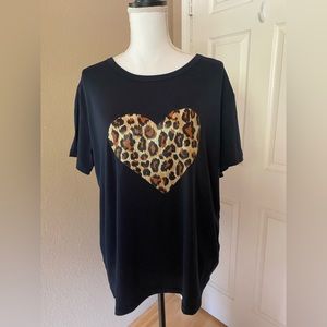 NWT SHEIN Curve Leopard Heart T-Shirt